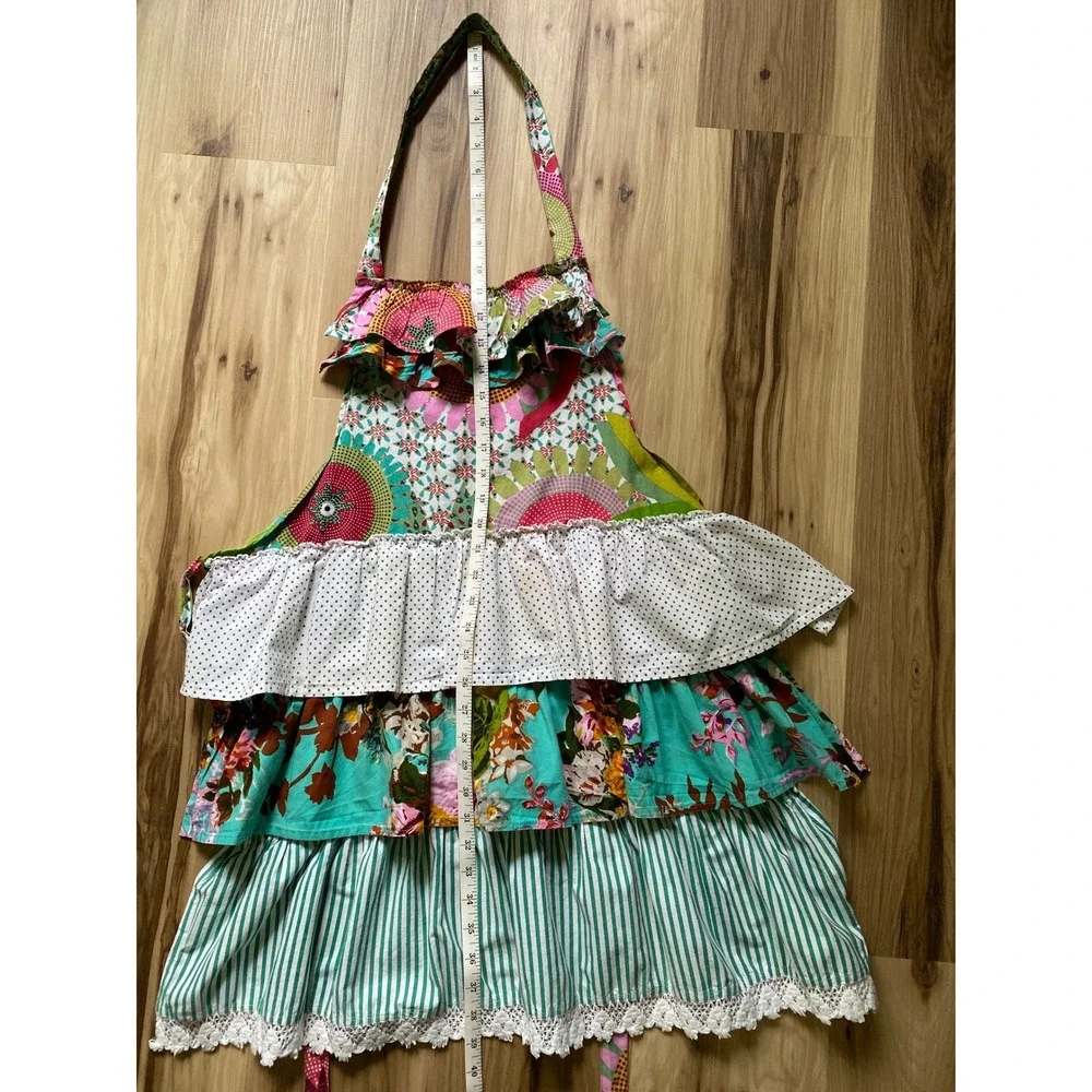 Funktion Mixed Print Ruffled Apron Floral Polka Dot Stripe Lace Trim Cotton
